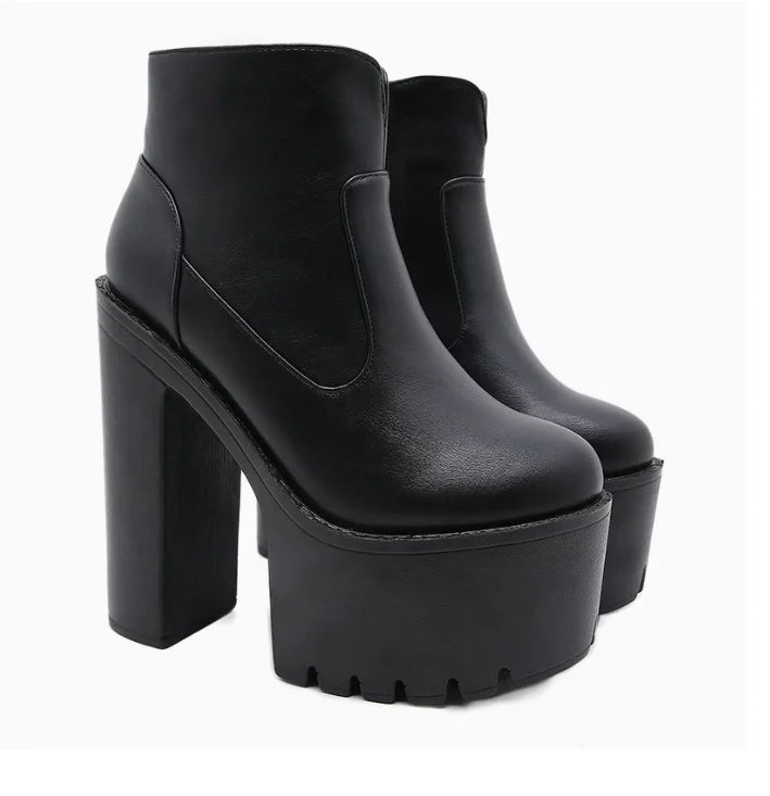 Sexy Black Bootes Round Toe Ankle Boots for Women High Quality Fashion Sale Winter New Woman Nightclub women's thick short boots